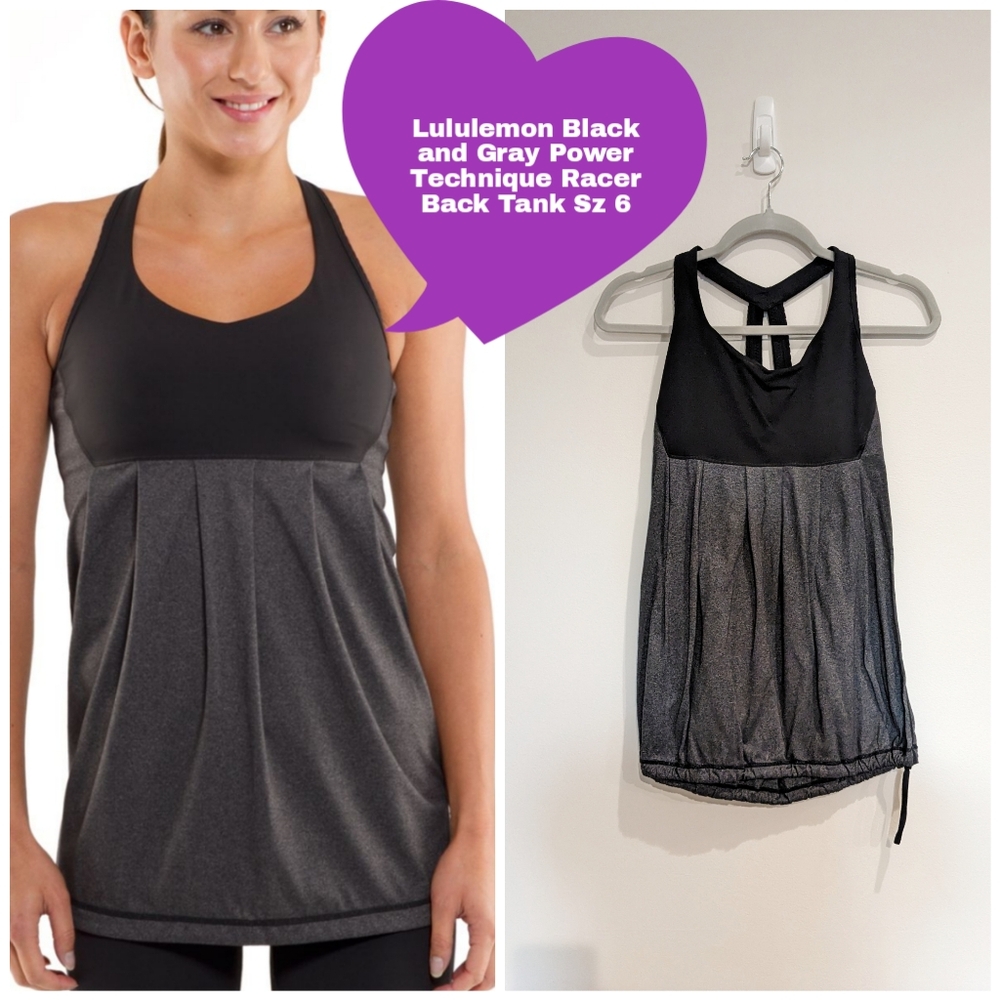 Lululemon Gray Black Power Technique Racerback Workout Athletic Tank Top Sz 6